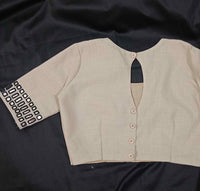 Beige Readymade Blouse with Black Handcrafted Mirrorwork | Godhuli