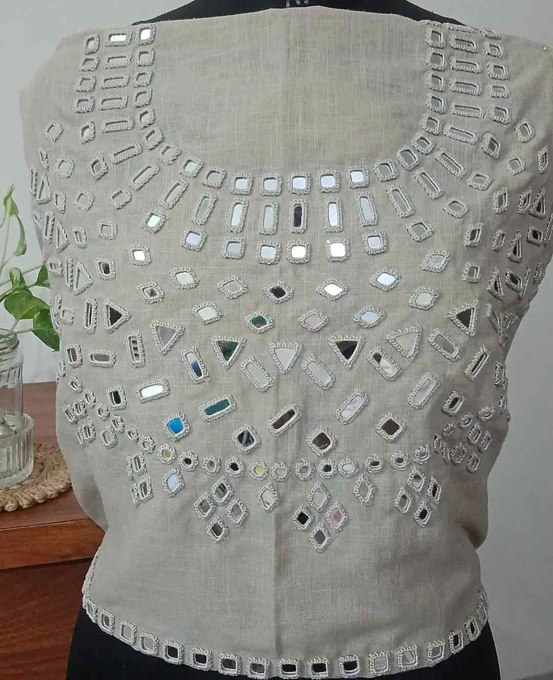 Beige Brown Real Mirrorwork Blouse