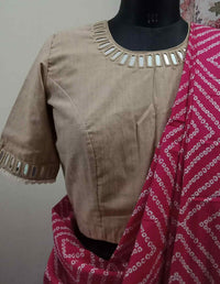 Beige Colour Khakhi Readymade Blouse with Mirror Work | Godhuli