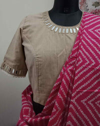 Beige Colour Khakhi Readymade Blouse with Mirror Work | Godhuli