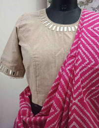 Beige Colour Khakhi Readymade Blouse with Mirror Work | Godhuli