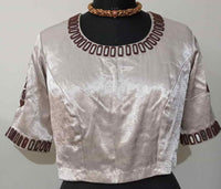 Buy Beige Gaji Silk Blouse with Brown Mirror Work Blouse Combo | Perfect for B2B Orders