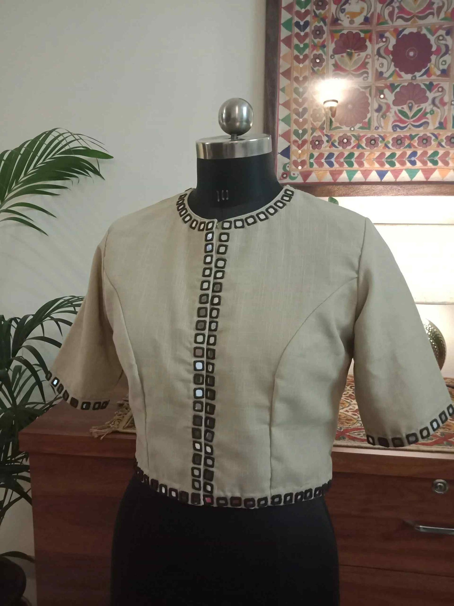 Beige Khakhi Mirror Work Blouse