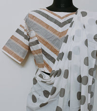 Buy Big Polka Dot Off-White Saree-Stripes Blouse Combo | Godhuli