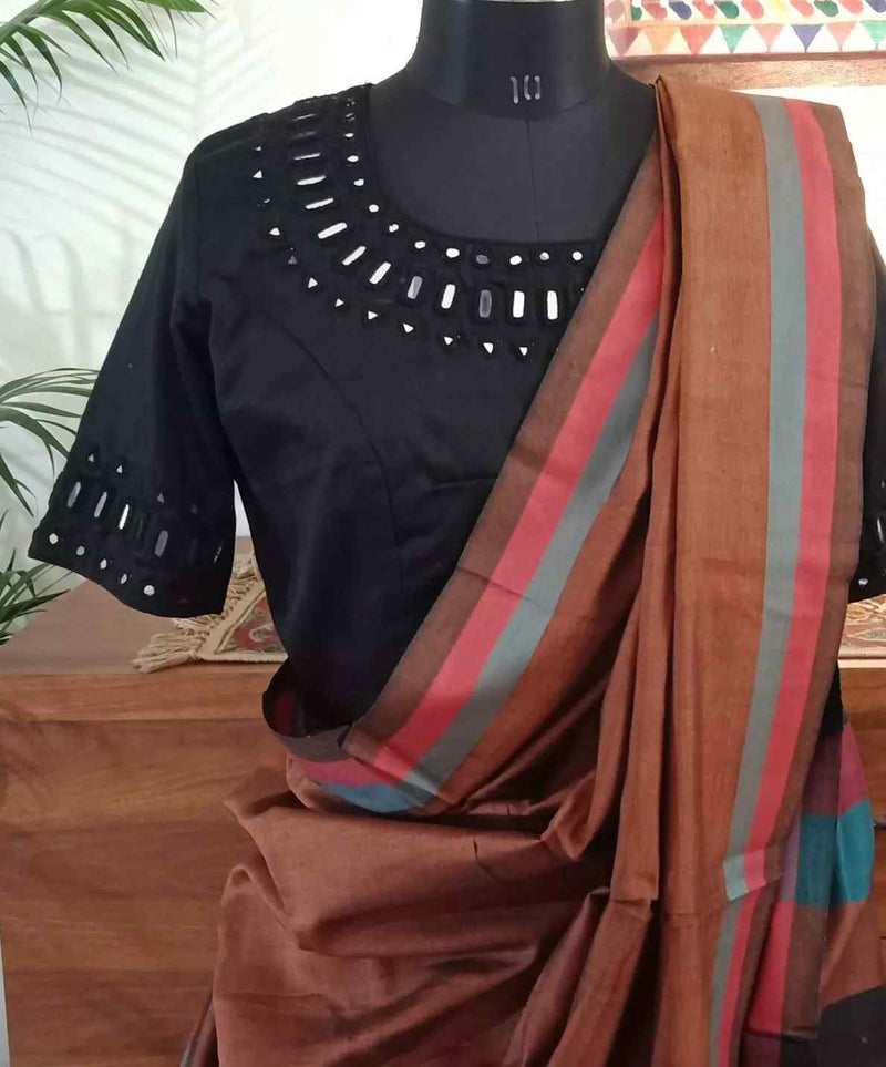 Black Readymade Blouse with Handcrafted Mirrorwork | Godhuli