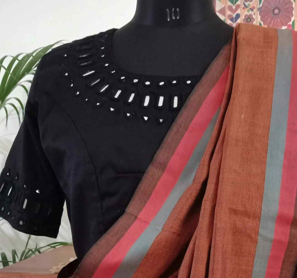 Black Readymade Blouse with Handcrafted Mirrorwork | Godhuli