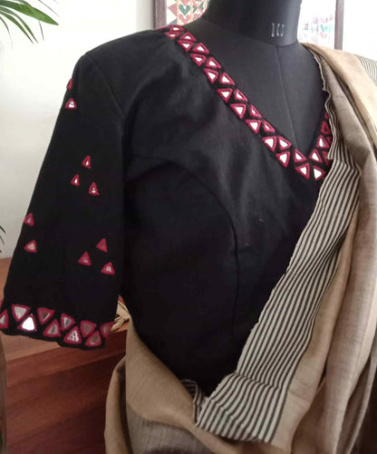 Black Blouse with Red Mirrorwork
