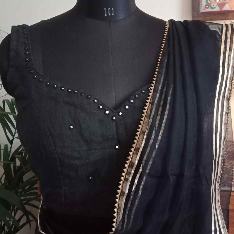 Black Mirrorwork Sleeveless Readymade Blouse | Godhuli