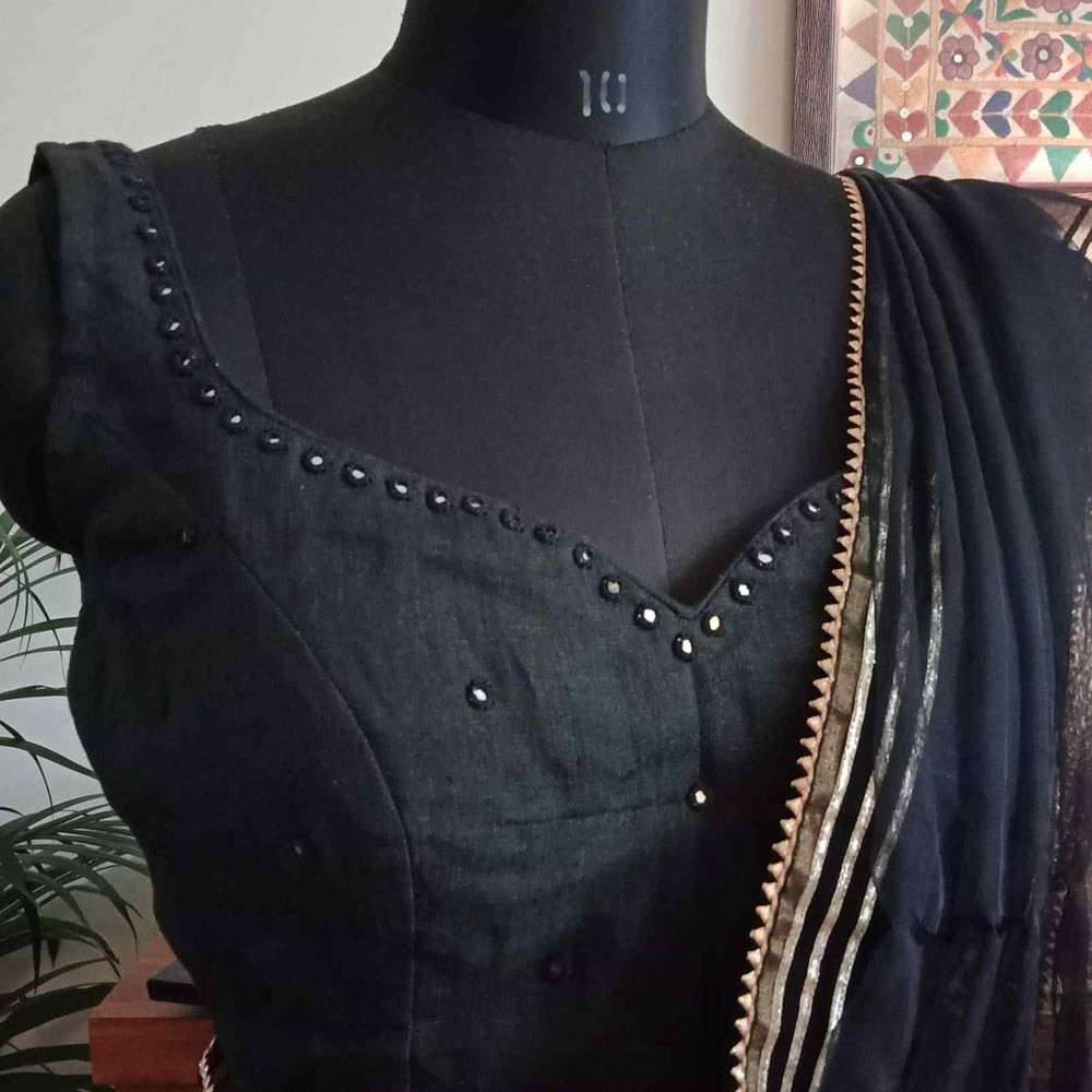 Black Mirrorwork Sleeveless Readymade Blouse | Godhuli
