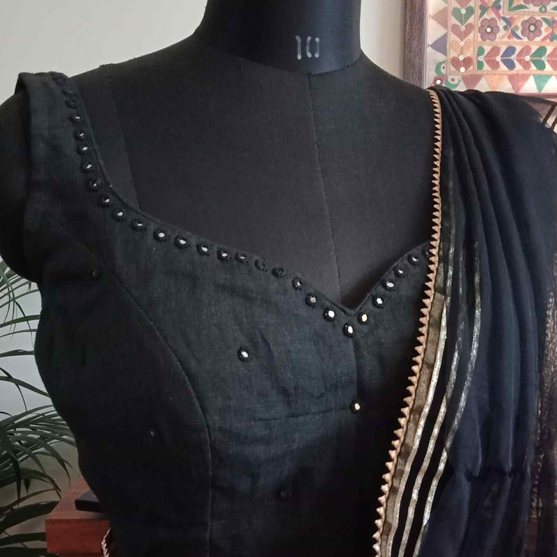 Black Mirrorwork Sleeveless Readymade Blouse | Godhuli