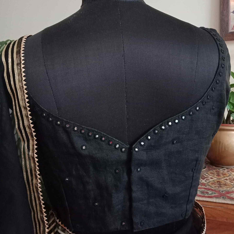 Black Mirrorwork Sleeveless Readymade Blouse | Godhuli