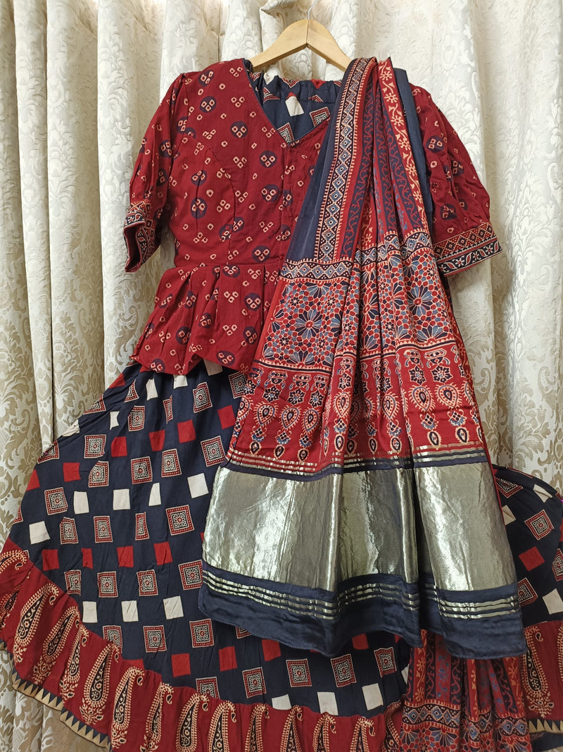 Buy Black Ajrakh Lehenga Choli Set | Godhuli