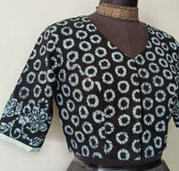 Black Batik Circle Print Readymade Blouse | Godhuli