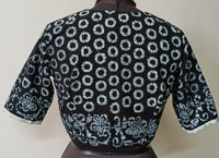 Black Batik Circle Print Readymade Blouse | Godhuli