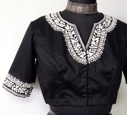 Black Blouse in off white Aari work Embroidery