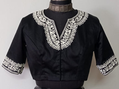 Black Blouse in off white Aari work Embroidery