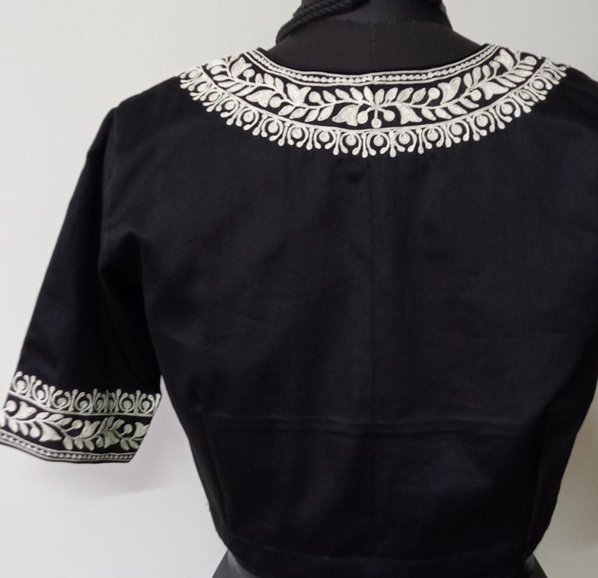 Black Blouse in off white Aari work Embroidery