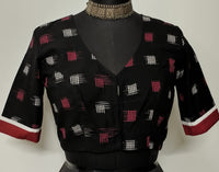 Black Double Ikat Readymade Blouse with White Red Motif | Godhuli