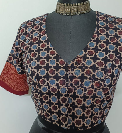 Black Mauve Mughal Print Ajrakh Blouse
