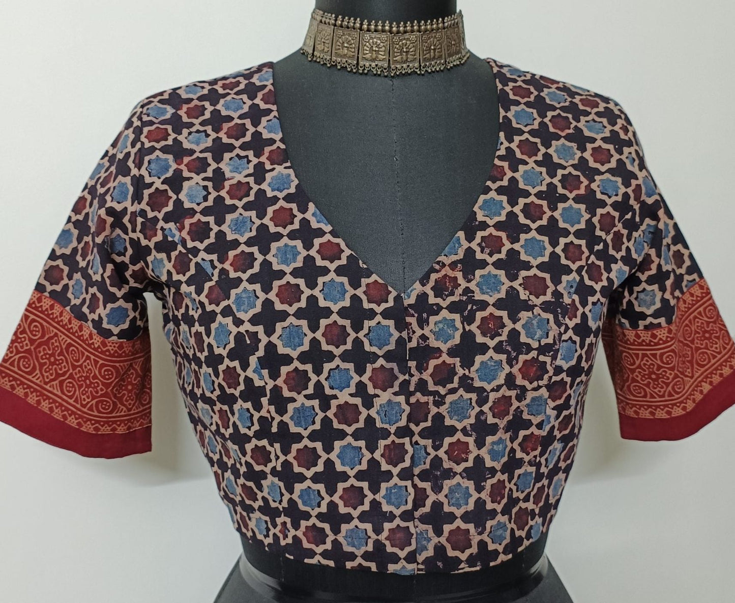 Black Mauve Mughal Print Ajrakh Blouse