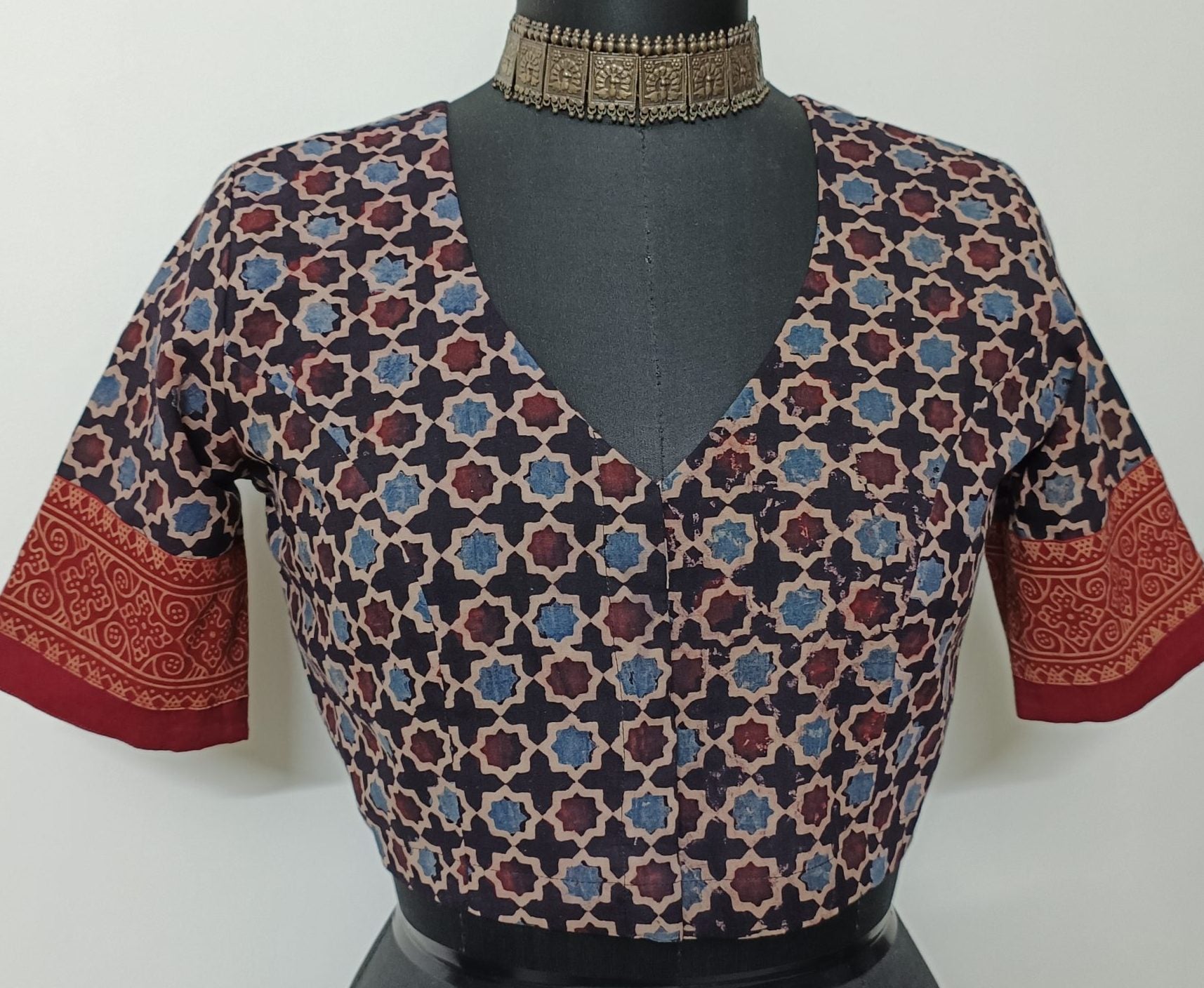Black Mauve Mughal Print Ajrakh Blouse