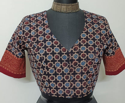 Black Mauve Mughal Print Ajrakh Blouse