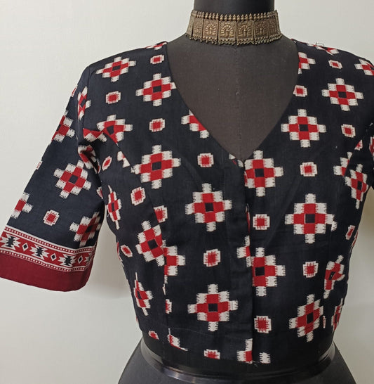 Black Red Geometric Print Blouse