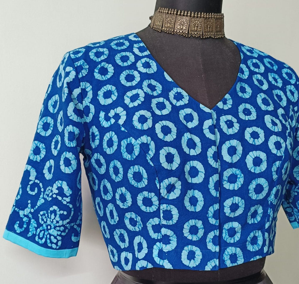 Blue Batik Circle Print Readymade Blouse | Godhuli