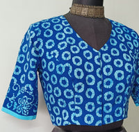 Blue Batik Circle Print Readymade Blouse | Godhuli