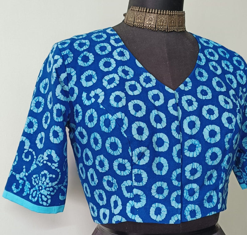 Blue Batik Circle Print Readymade Blouse | Godhuli