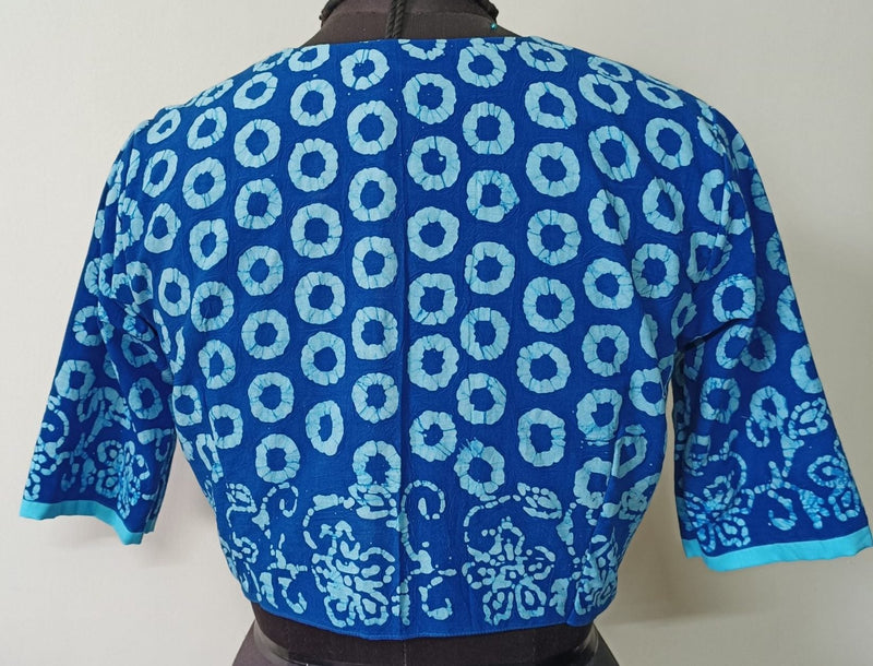 Blue Batik Circle Print Readymade Blouse | Godhuli