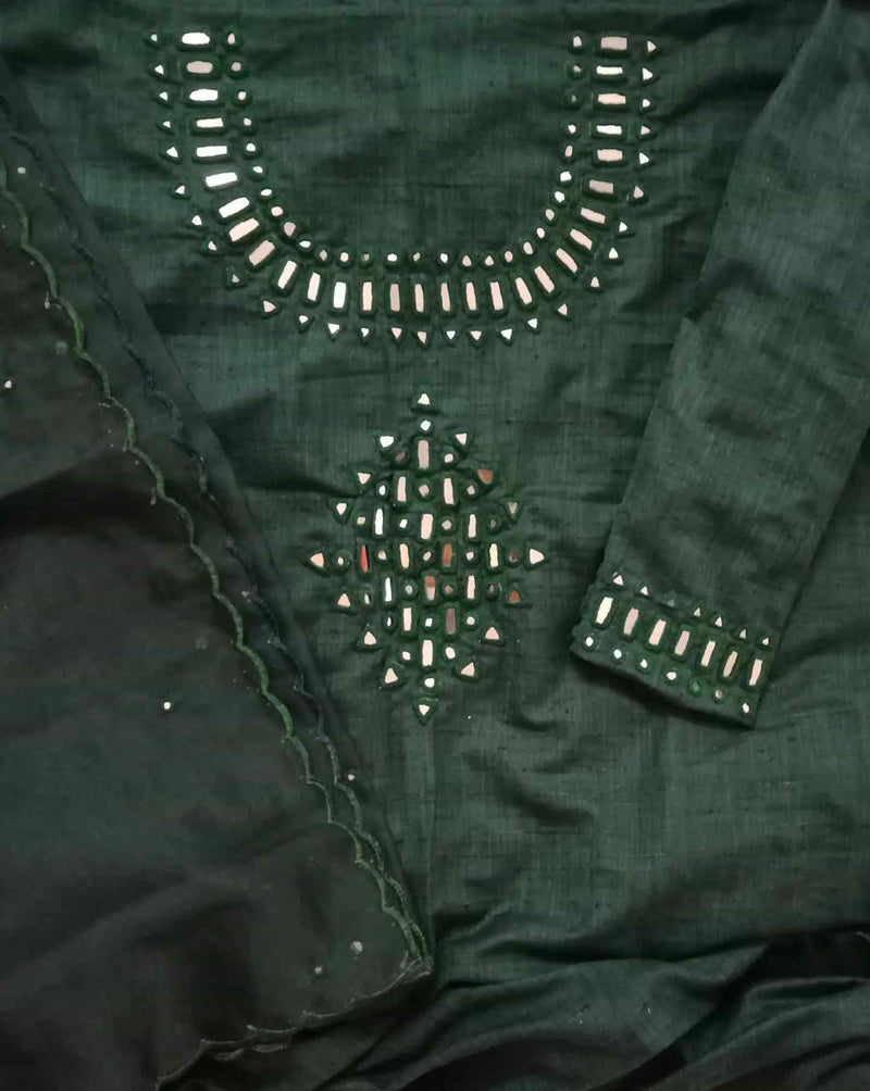 Buy Bottle Green Mirror Work Suit Set | Godhuli