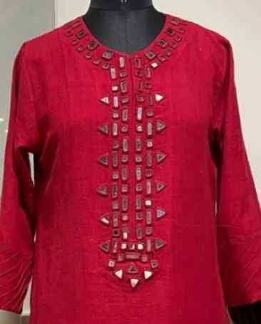 Buy Bright Red Mirror Work Suit Set | Godhuli