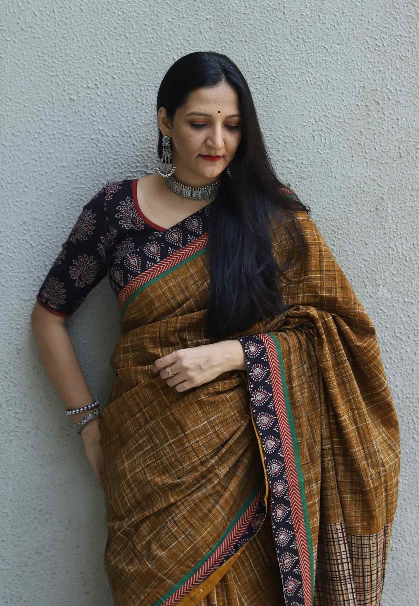 Brown Brush Print Saree