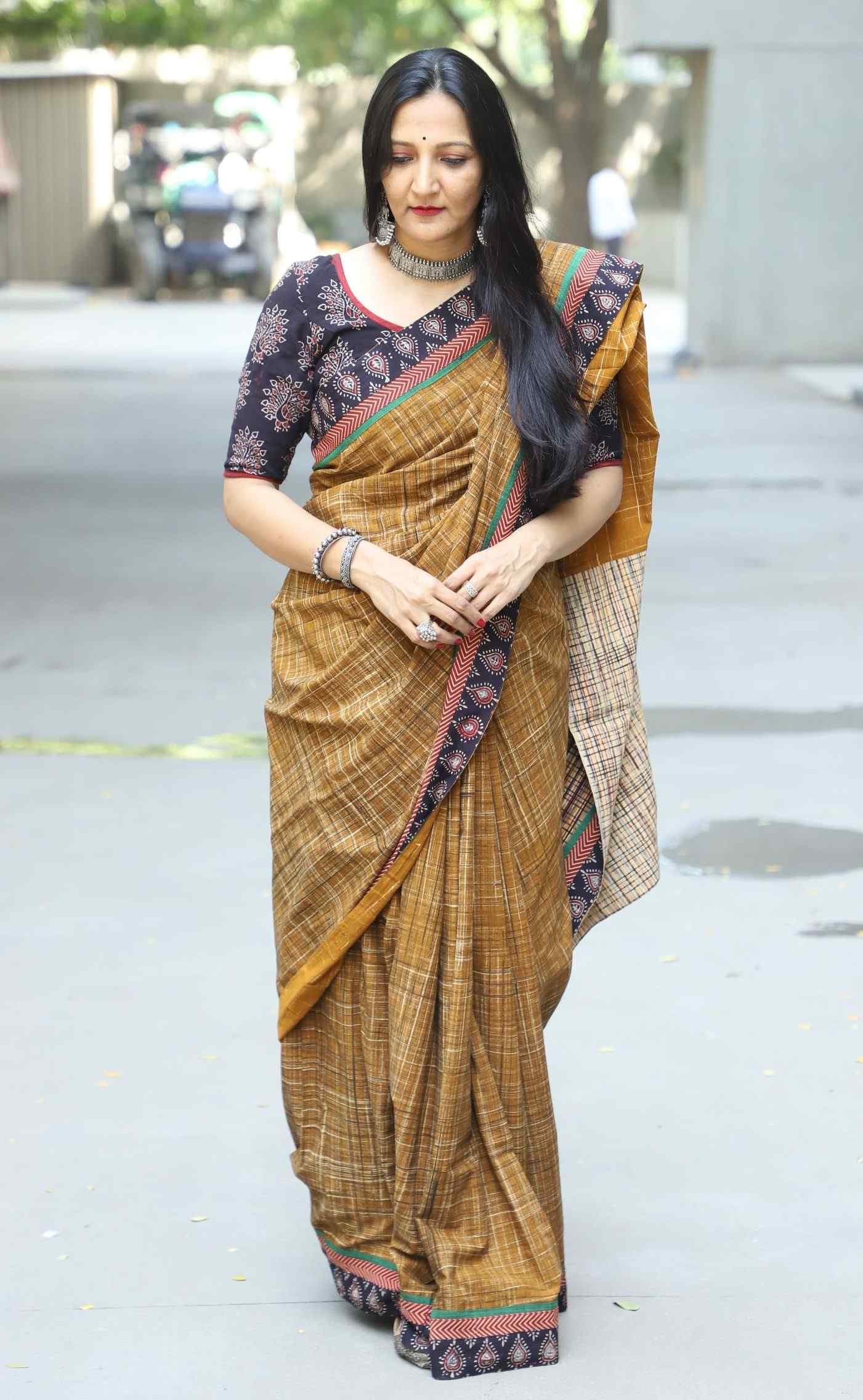 Brown Brush Print Saree