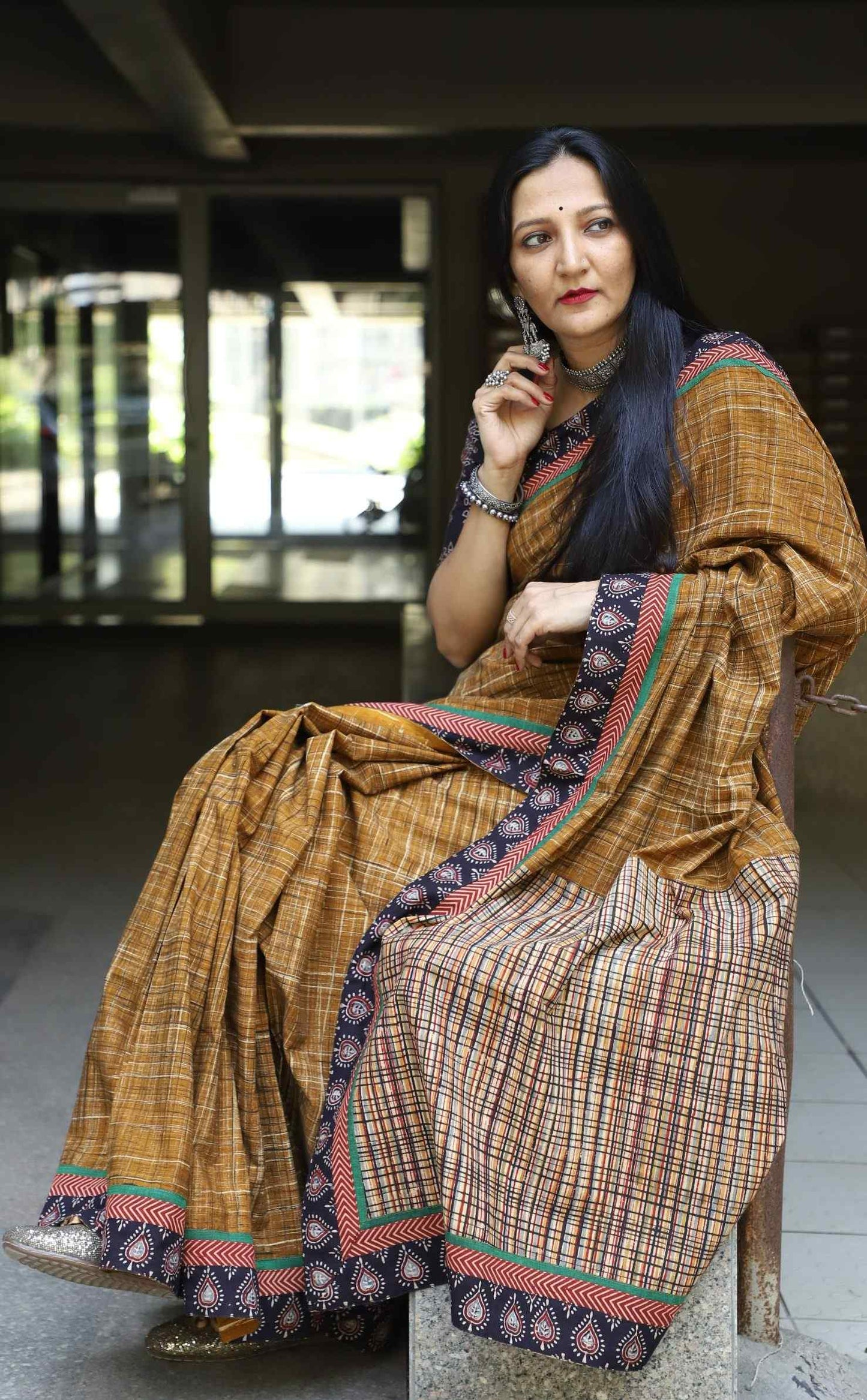 Brown Brush Print Saree