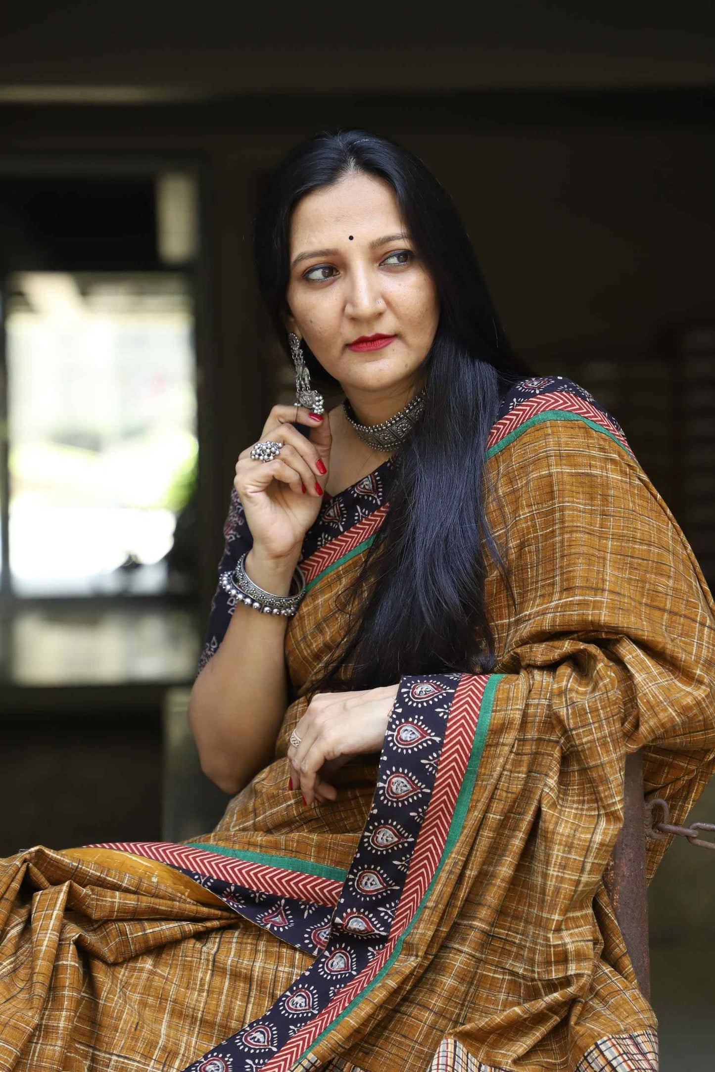 Brown Brush Print Saree