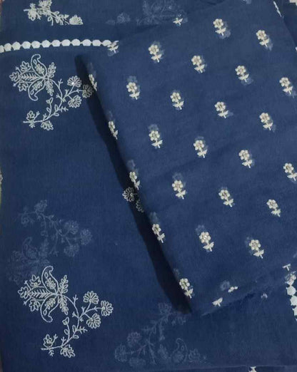 Cobalt Blue Embroidered Linen Saree