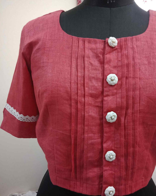 Coral Red Linen Blouse
