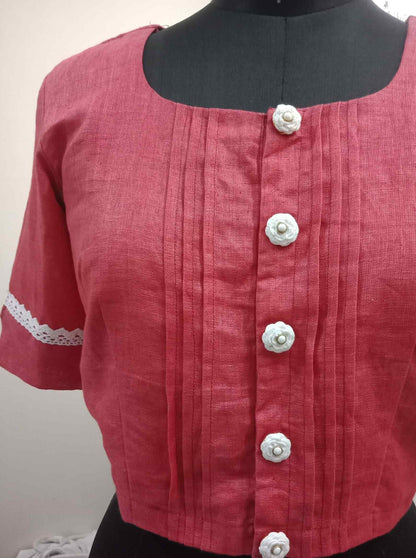 Coral Red Linen Blouse