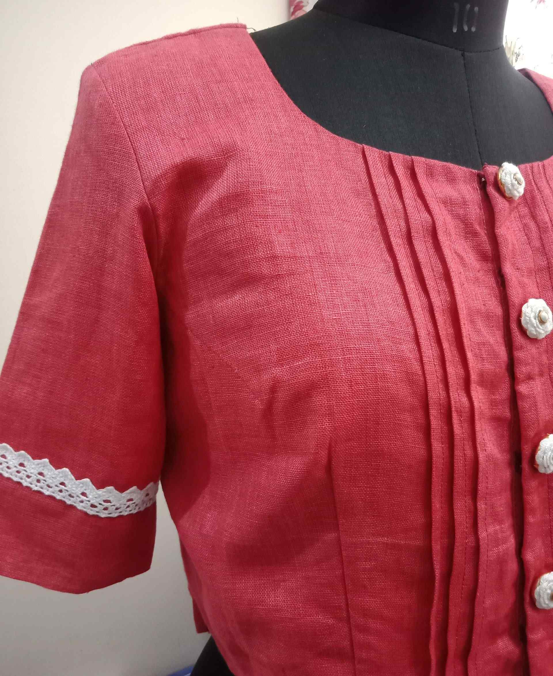 Coral Red Linen Blouse