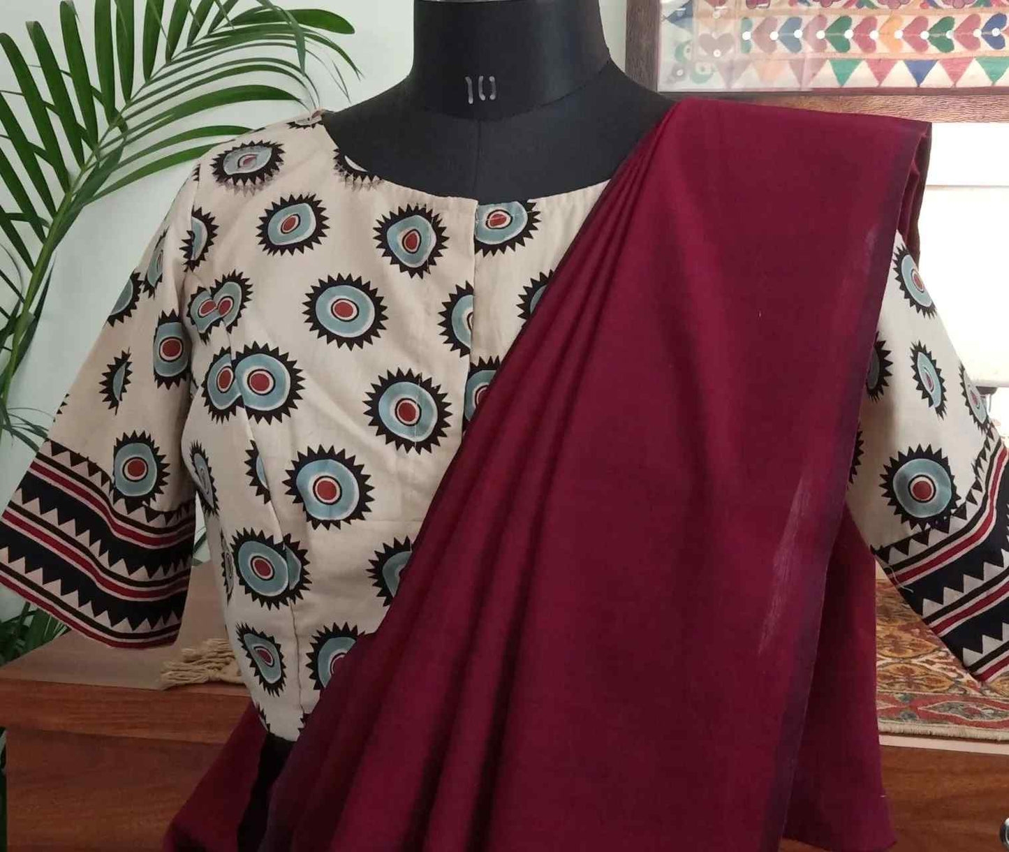 Cream Ajrakh Blouse with Chakra Print