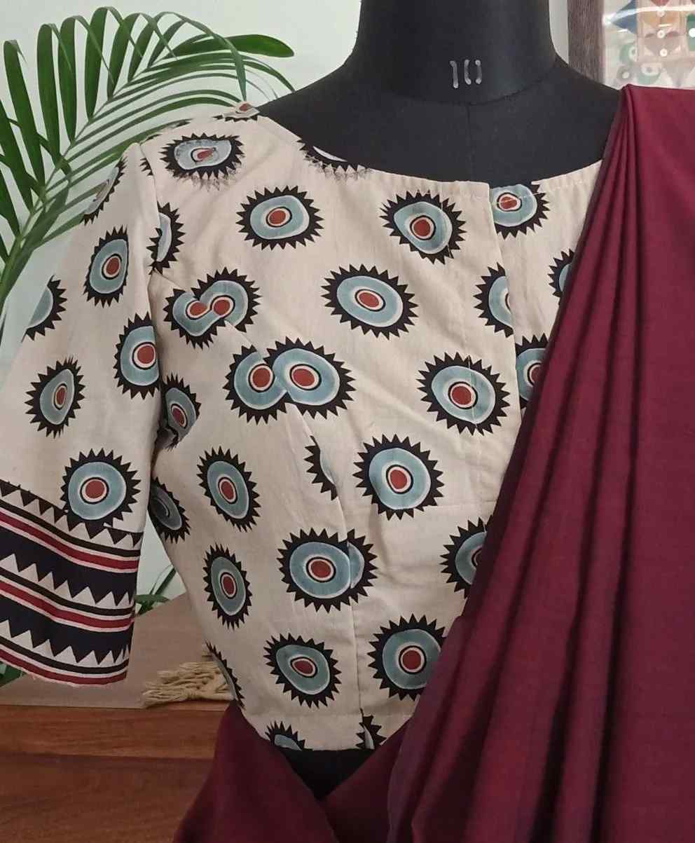 Cream Ajrakh Blouse with Chakra Print