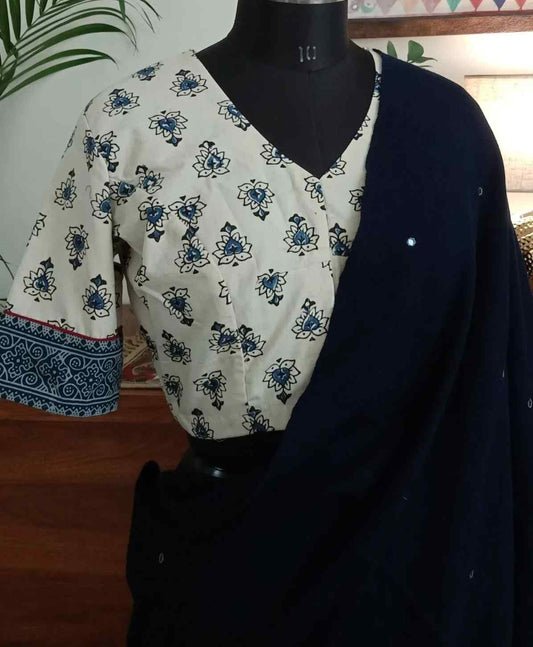 Cream Ajrakh Blouse with Motifs