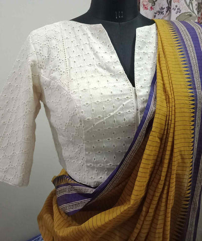 Cut-work Embroidered Blouse with Front Slit