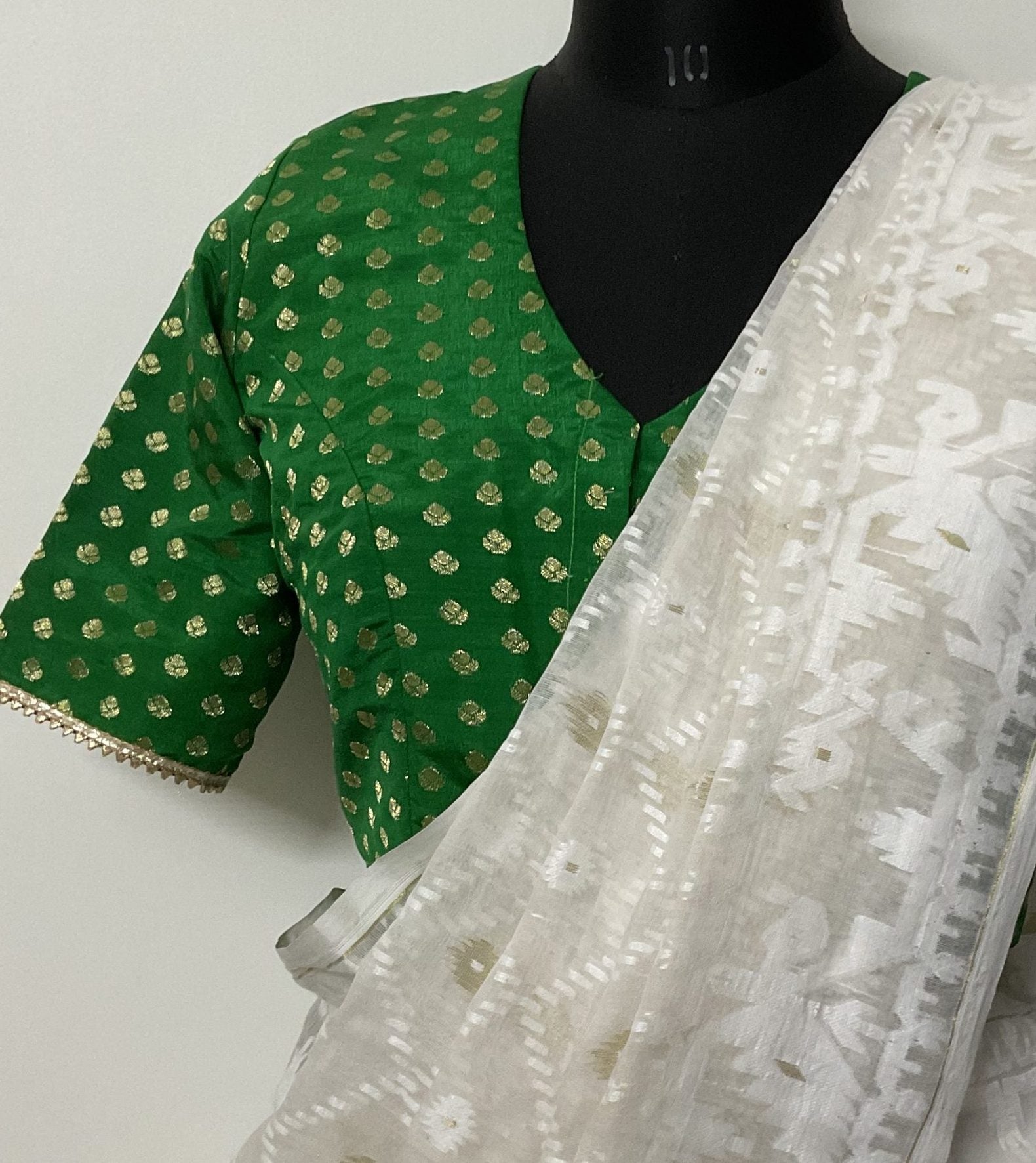 Green silk golden floral booti blouse