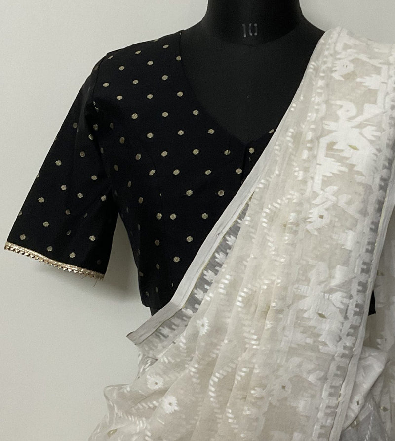 Buy Black Spun Dupion Golden Booti Blouse | Godhuli