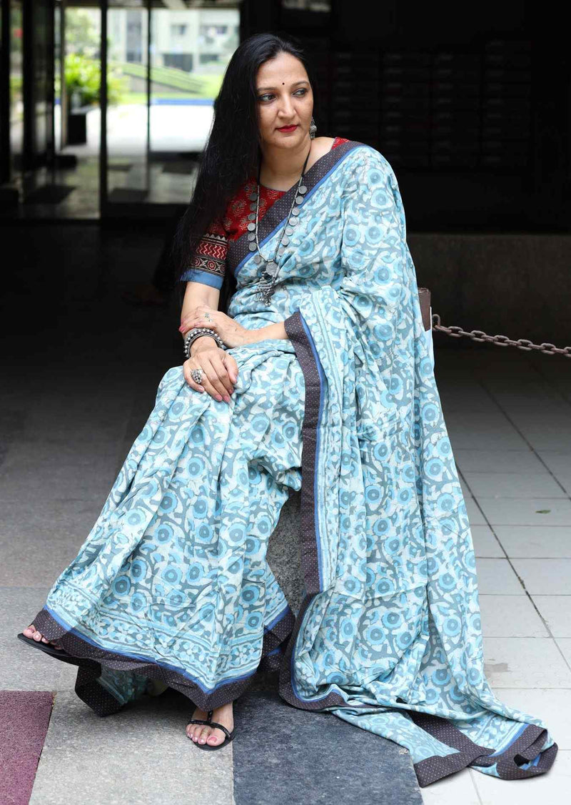 Buy Dabu Indigo Patchwork Saree | Godhuli