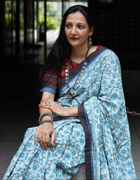 Buy Dabu Indigo Patchwork Saree | Godhuli