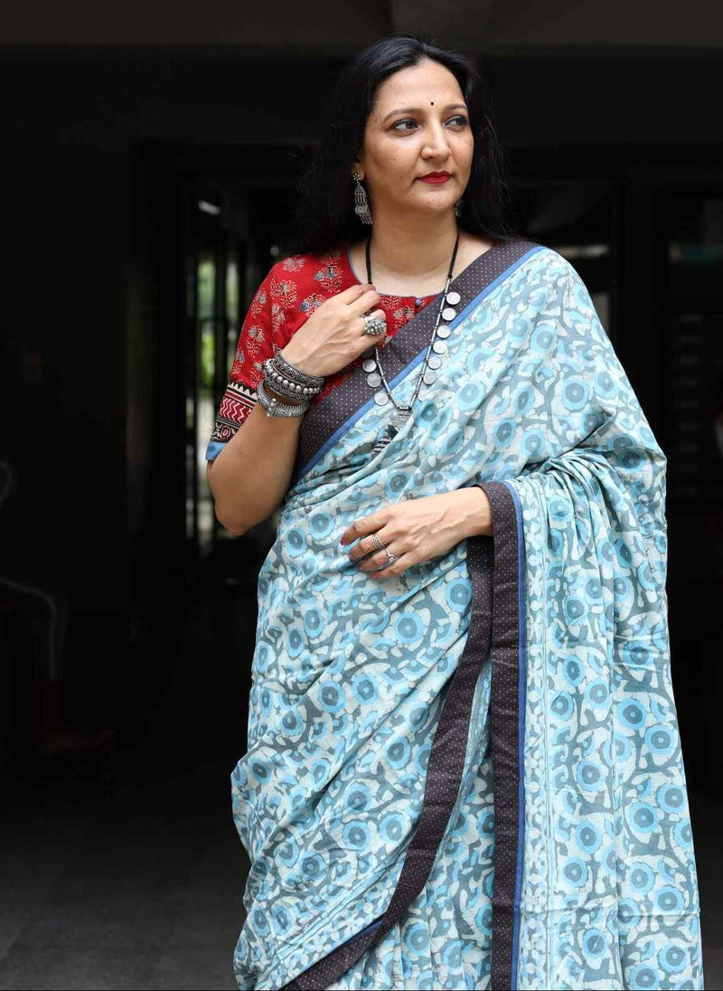 Buy Dabu Indigo Patchwork Saree | Godhuli